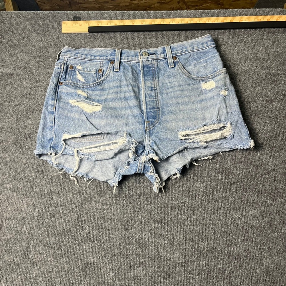 Levi's Denim Shorts Womens Size 28 Light Wash Distressed 501 Cutoff Cotton Raw